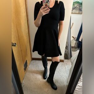 Milly Black Knit Cutout Short Sleeve Swing Dress